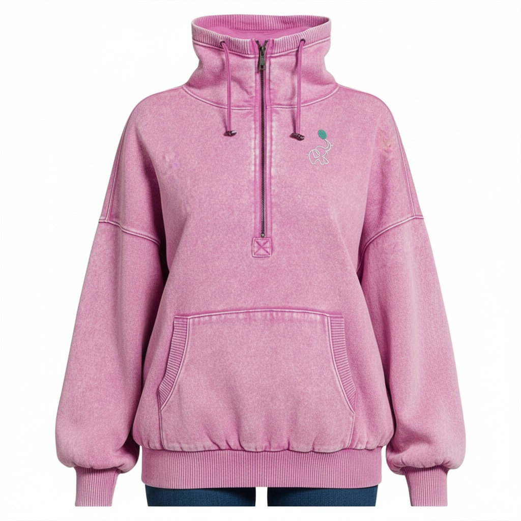 Washed Drawstring Hem Half Zip Kangaroo Hoodie - LIMITED EDITION