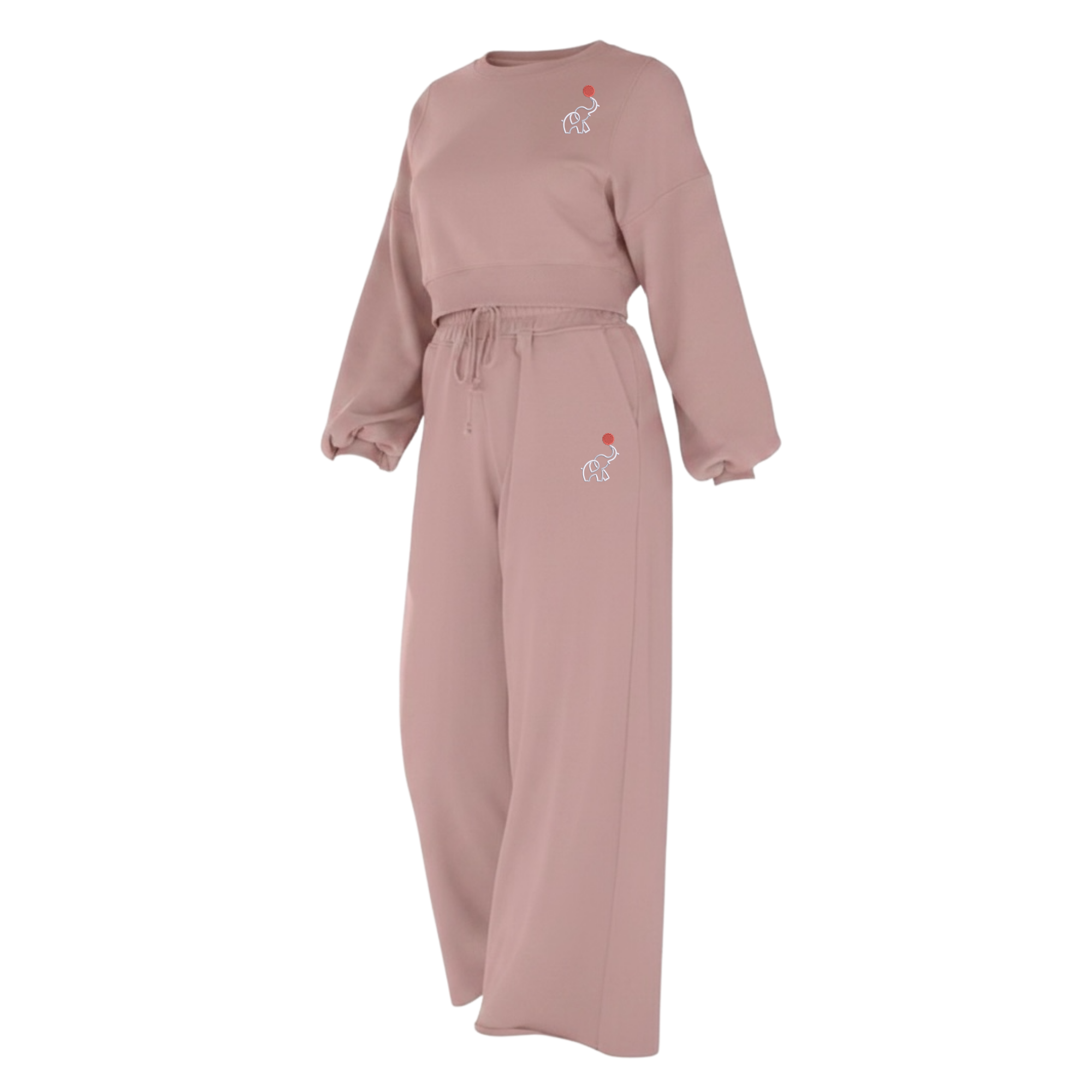 Puff Sleeve Crop Pullover Drawstring Wide Leg Pants Set