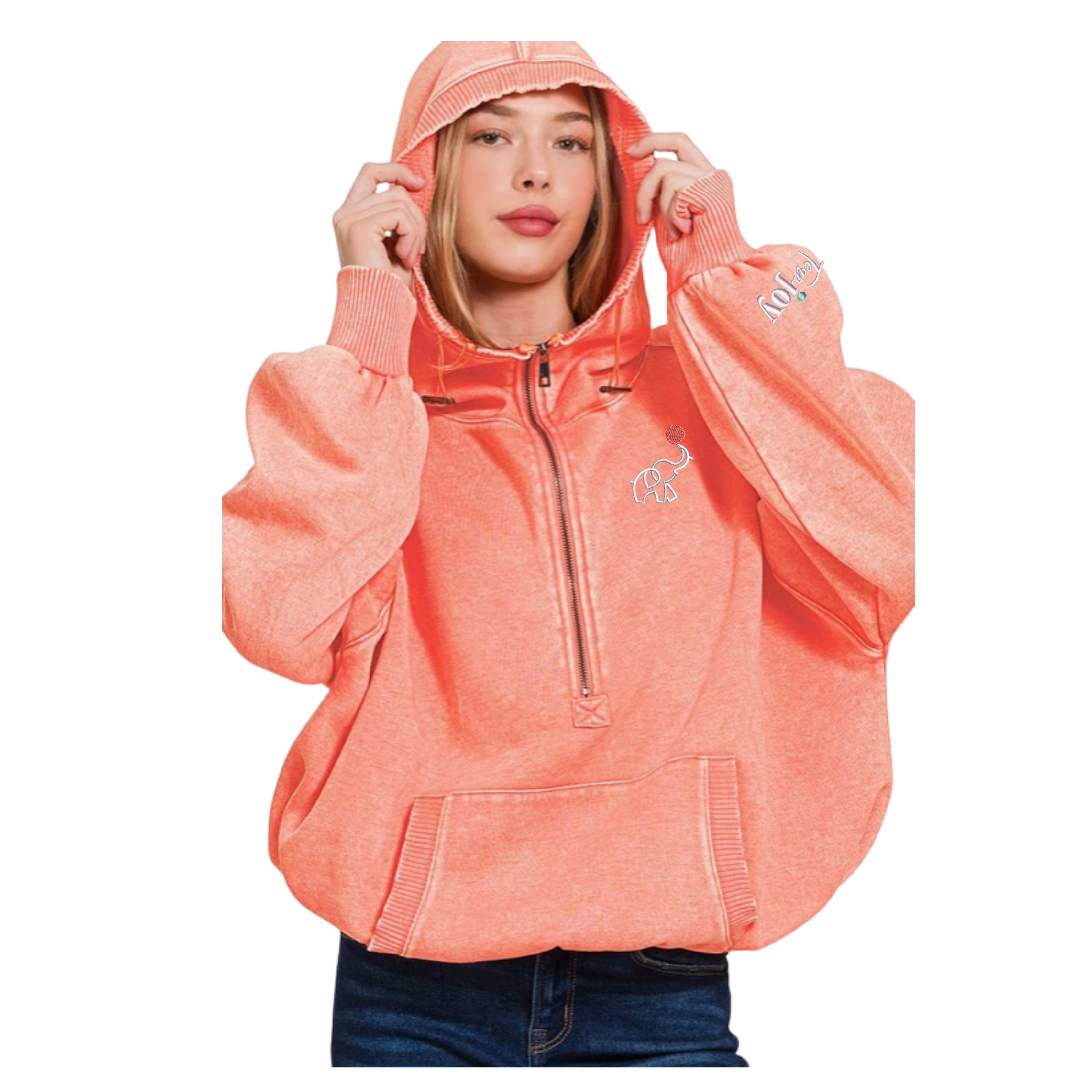 Washed Drawstring Hem Half Zip Kangaroo Hoodie - LIMITED EDITION